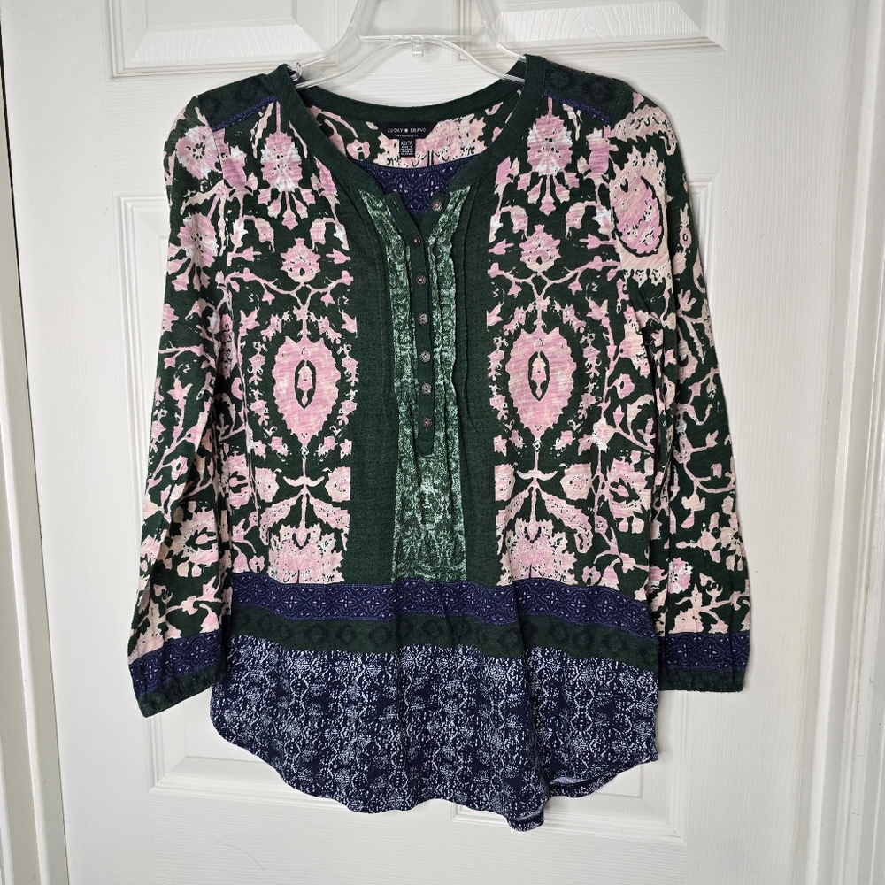 Relaxed Green and Pink 3/4 Sleeve‎ Tunic